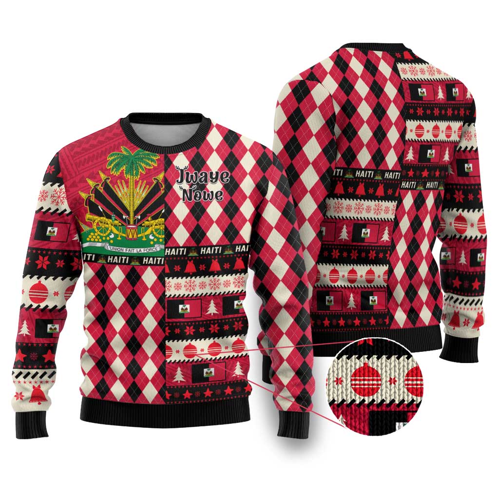 Afro Haiti Christmas 1964 Christmas Ugly Christmas Sweater Jwaye Nowe Neg Marron With Coat Of Arms - African Pride
