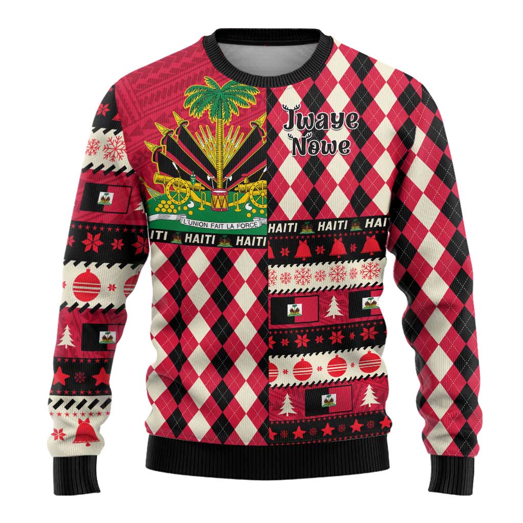 Afro Haiti Christmas 1964 Christmas Ugly Christmas Sweater Jwaye Nowe Neg Marron With Coat Of Arms - African Pride