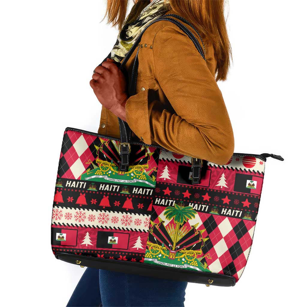 Afro Haiti 1964 Christmas Leather Tote Bag Jwaye Nowe Neg Marron With Coat Of Arms - African Pride