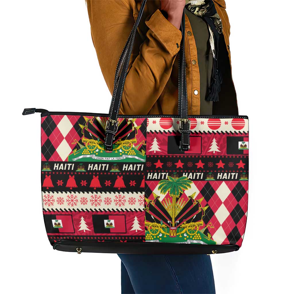 Afro Haiti 1964 Christmas Leather Tote Bag Jwaye Nowe Neg Marron With Coat Of Arms - African Pride