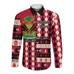 Afro Haiti 1964 Christmas Long Sleeve Button Shirt Jwaye Nowe Neg Marron With Coat Of Arms - African Pride