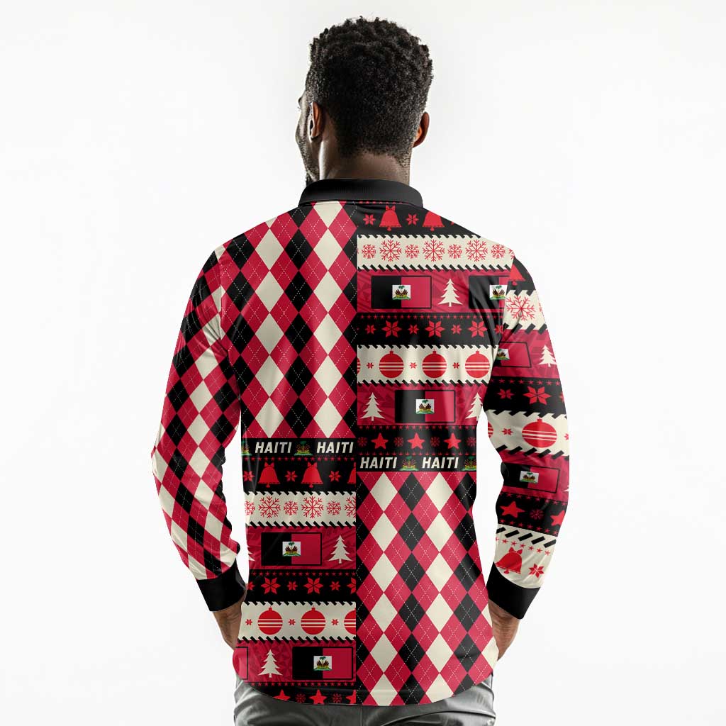 Afro Haiti 1964 Christmas Long Sleeve Polo Shirt Jwaye Nowe Neg Marron With Coat Of Arms - African Pride