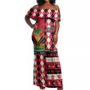 Afro Haiti 1964 Christmas Off Shoulder Maxi Dress Jwaye Nowe Neg Marron With Coat Of Arms - African Pride