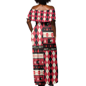 Afro Haiti 1964 Christmas Off Shoulder Maxi Dress Jwaye Nowe Neg Marron With Coat Of Arms - African Pride