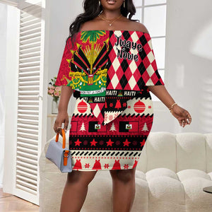 Afro Haiti 1964 Christmas Off Shoulder Short Dress Jwaye Nowe Neg Marron With Coat Of Arms - African Pride