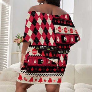 Afro Haiti 1964 Christmas Off Shoulder Short Dress Jwaye Nowe Neg Marron With Coat Of Arms - African Pride