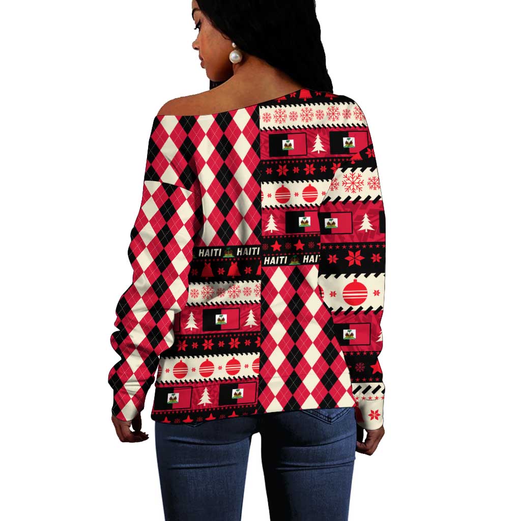Afro Haiti 1964 Christmas Off Shoulder Sweater Jwaye Nowe Neg Marron With Coat Of Arms - African Pride