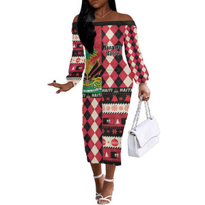 Afro Haiti 1964 Christmas Off The Shoulder Long Sleeve Dress Jwaye Nowe Neg Marron With Coat Of Arms - African Pride