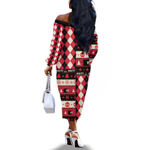 Afro Haiti 1964 Christmas Off The Shoulder Long Sleeve Dress Jwaye Nowe Neg Marron With Coat Of Arms - African Pride