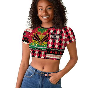 Afro Haiti 1964 Christmas Raglan Cropped T shirt Jwaye Nowe Neg Marron With Coat Of Arms - African Pride