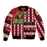 Afro Haiti 1964 Christmas Sleeve Zip Bomber Jacket Jwaye Nowe Neg Marron With Coat Of Arms - African Pride