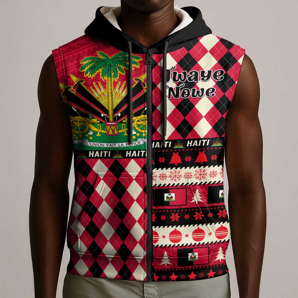 Afro Haiti 1964 Christmas Sleeveless Zip Hoodie Jwaye Nowe Neg Marron With Coat Of Arms - African Pride