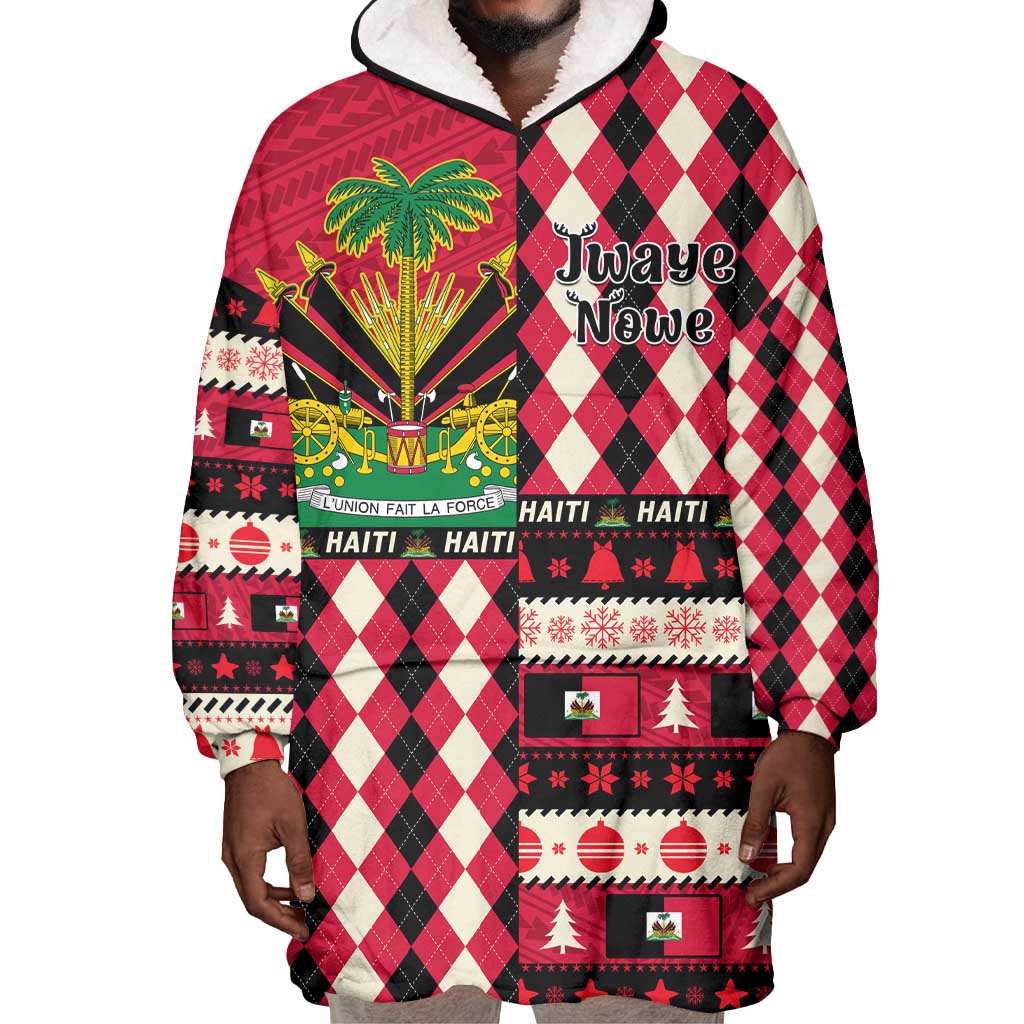 Afro Haiti 1964 Christmas Wearable Blanket Hoodie Jwaye Nowe Neg Marron With Coat Of Arms - African Pride