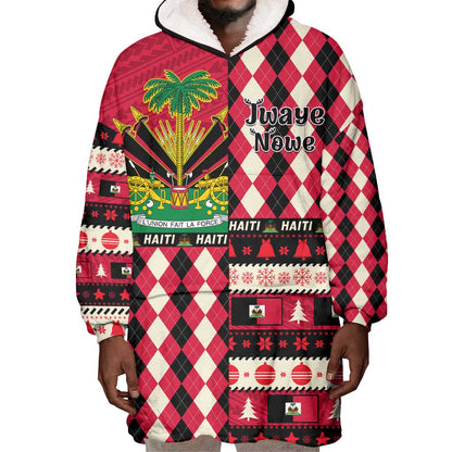 Afro Haiti 1964 Christmas Wearable Blanket Hoodie Jwaye Nowe Neg Marron With Coat Of Arms - African Pride