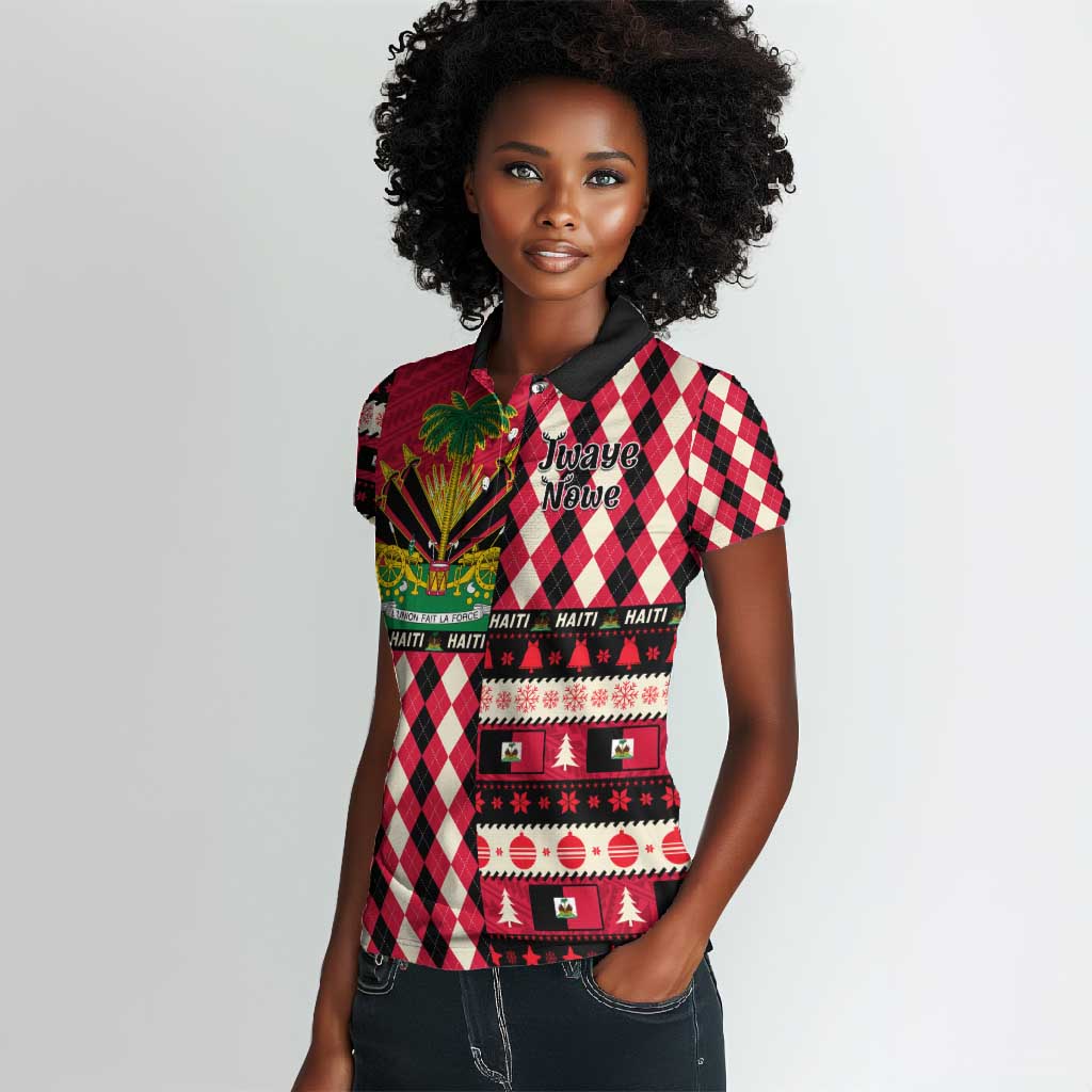 Afro Haiti 1964 Christmas Women Polo Shirt Jwaye Nowe Neg Marron With Coat Of Arms - African Pride