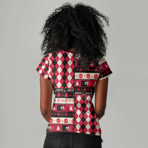 Afro Haiti 1964 Christmas Women V-Neck T-Shirt Jwaye Nowe Neg Marron With Coat Of Arms - African Pride