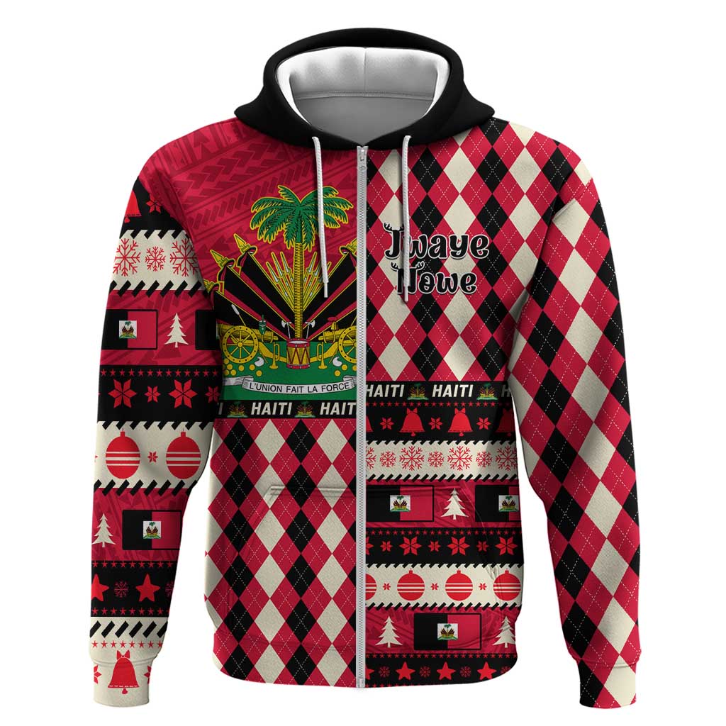 Afro Haiti 1964 Christmas Zip Hoodie Jwaye Nowe Neg Marron With Coat Of Arms - African Pride