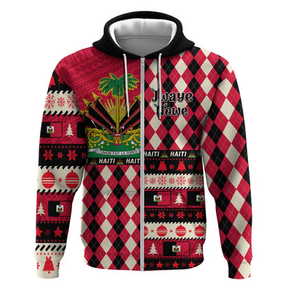 Afro Haiti 1964 Christmas Zip Hoodie Jwaye Nowe Neg Marron With Coat Of Arms - African Pride