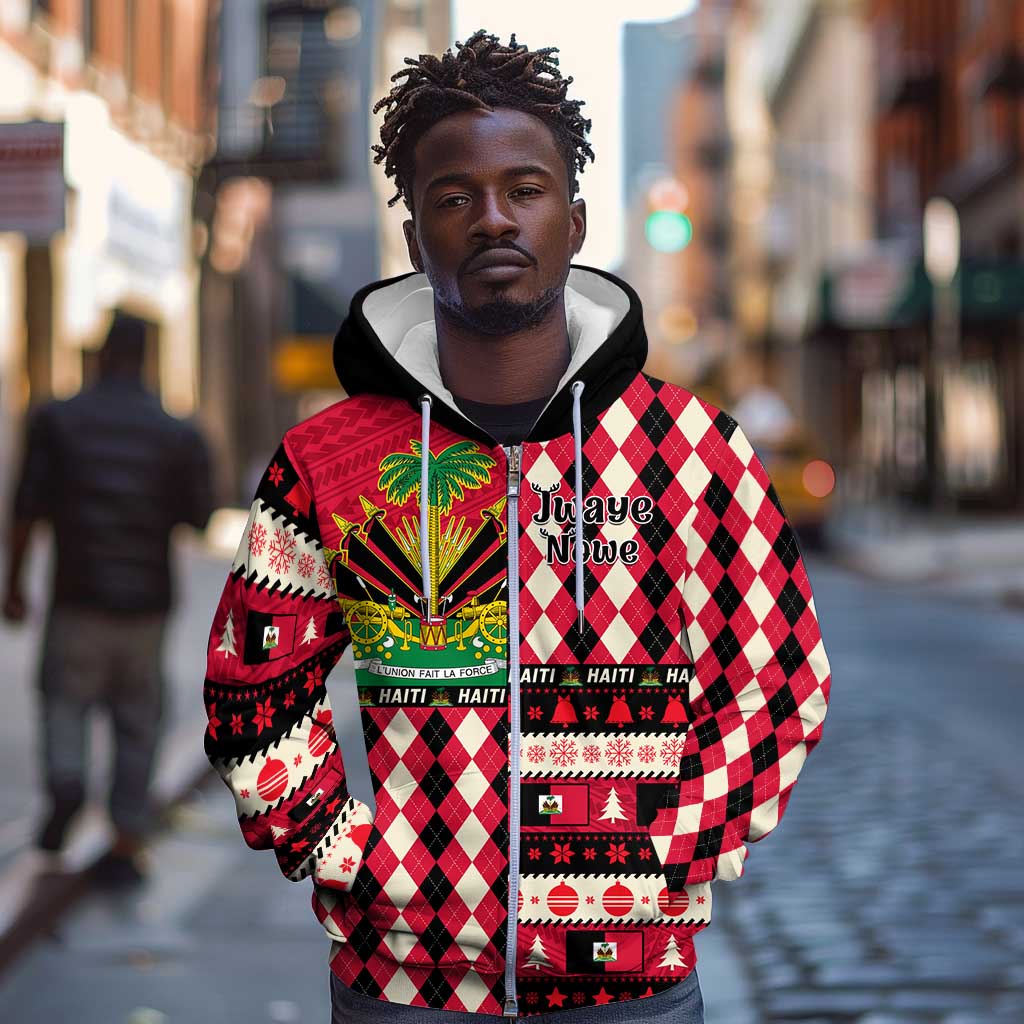 Afro Haiti 1964 Christmas Zip Hoodie Jwaye Nowe Neg Marron With Coat Of Arms - African Pride