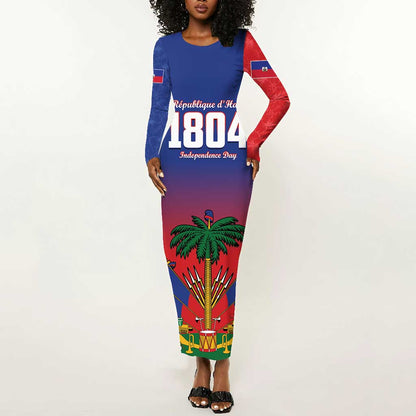 Personalized Haiti 1804 Long Sleeve Bodycon Dress Happy Ayiti Independence Day - African Pride