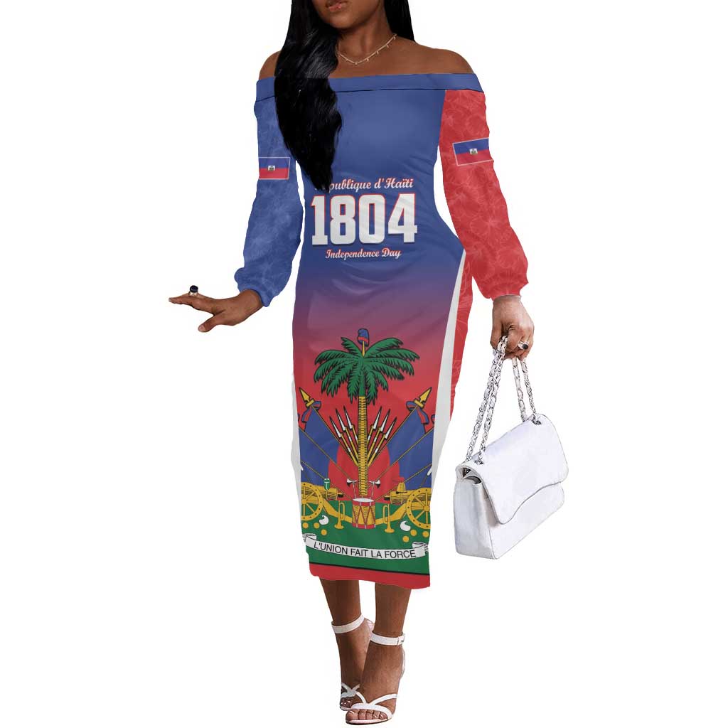 Personalized Haiti 1804 Off The Shoulder Long Sleeve Dress Happy Ayiti Independence Day - African Pride