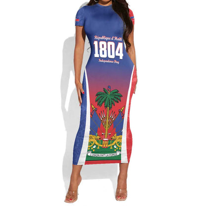 Personalized Haiti 1804 Short Sleeve Bodycon Dress Happy Ayiti Independence Day - African Pride
