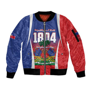 Personalized Haiti 1804 Sleeve Zip Bomber Jacket Happy Ayiti Independence Day - African Pride