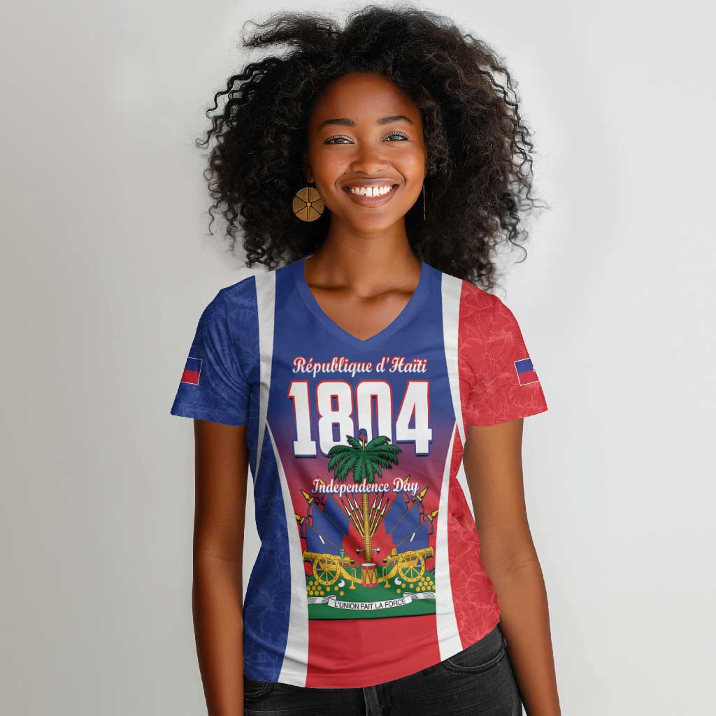 Personalized Haiti 1804 Women V-Neck T-Shirt Happy Ayiti Independence Day - African Pride