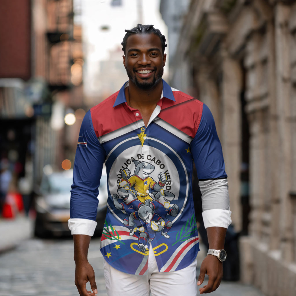Cape Verde 2026 Football Long Sleeve Button Shirt Orgulho Tubaroes Azuis Make History