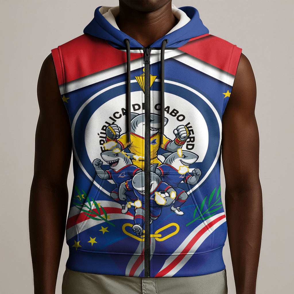 Cape Verde 2026 Football Sleeveless Zip Hoodie Orgulho Tubaroes Azuis Make History