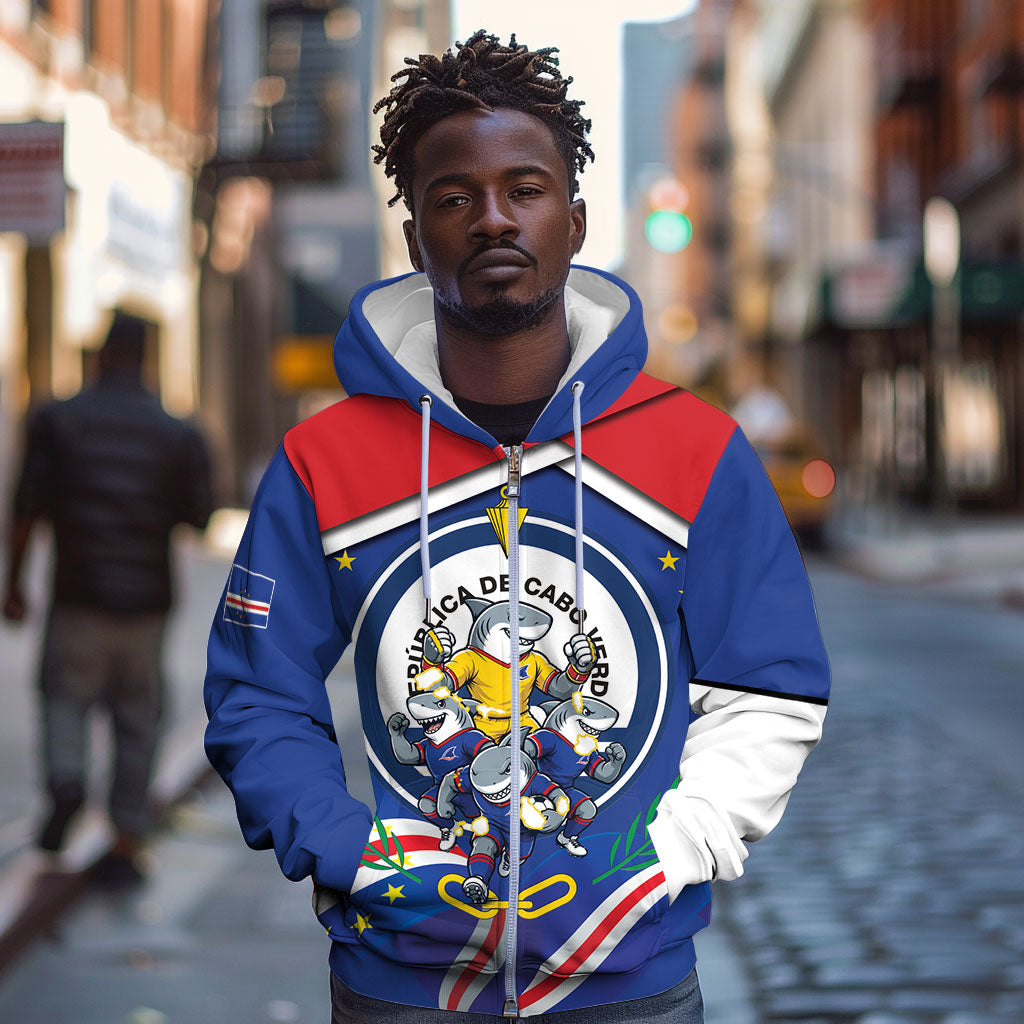 Cape Verde 2026 Football Zip Hoodie Orgulho Tubaroes Azuis Make History