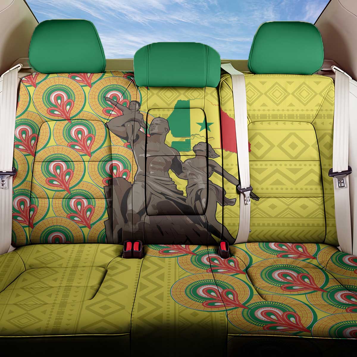 Senegal Monument de la Renaissance Back Car Seat Cover Africaine Ankara Pattern