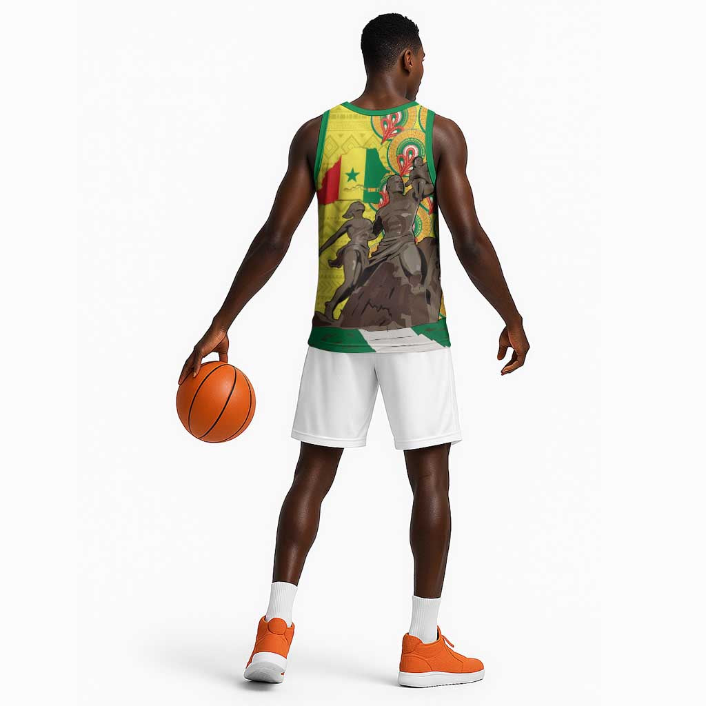 Senegal Monument de la Renaissance Basketball Jersey Africaine Ankara Pattern - African Pride