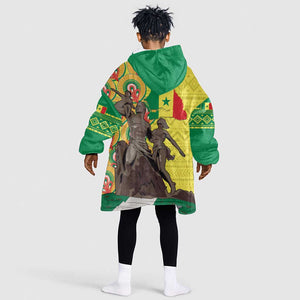 Senegal Monument de la Renaissance Kid Wearable Blanket Hoodie Africaine Ankara Pattern