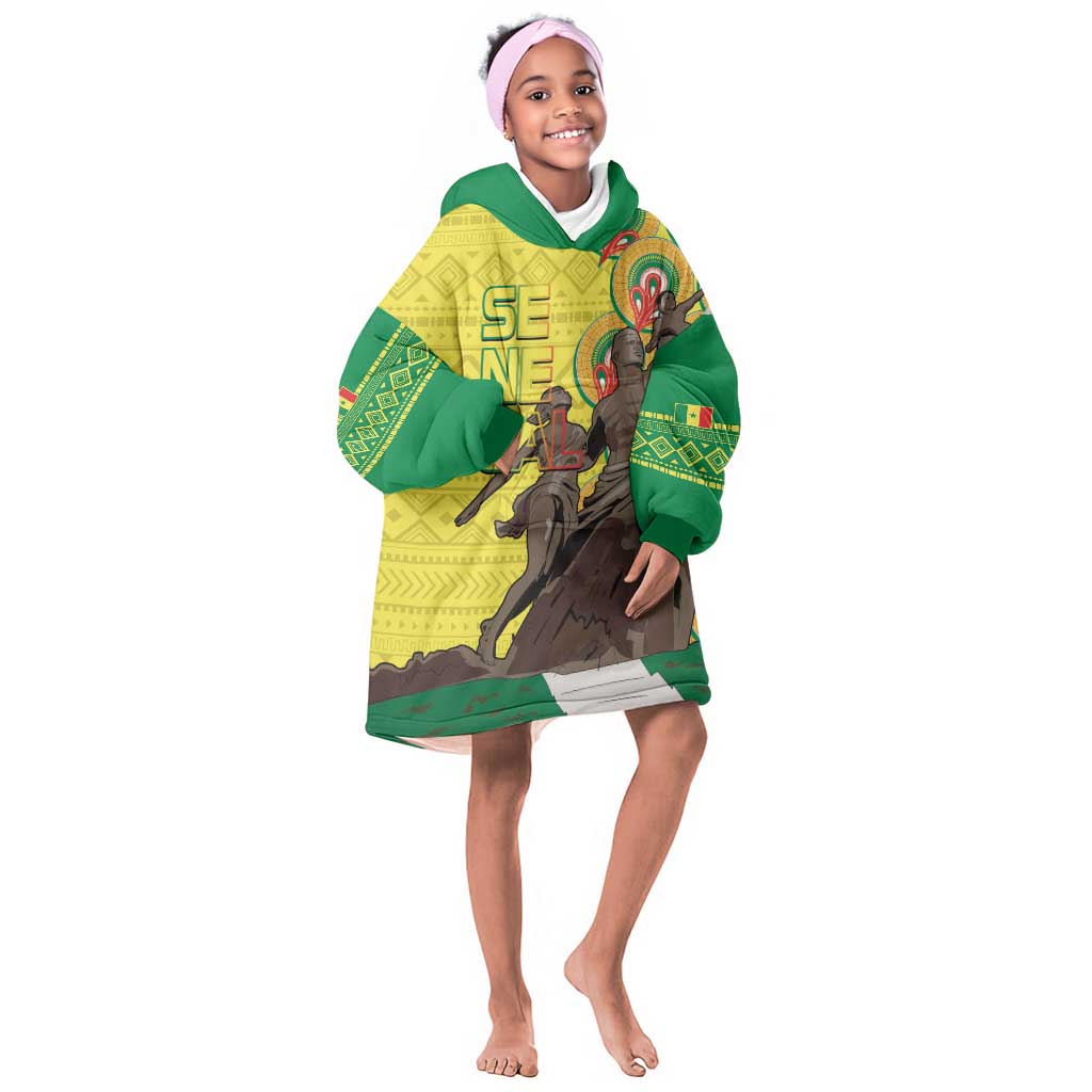 Senegal Monument de la Renaissance Kid Wearable Blanket Hoodie Africaine Ankara Pattern
