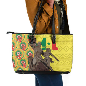 Senegal Monument de la Renaissance Leather Tote Bag Africaine Ankara Pattern