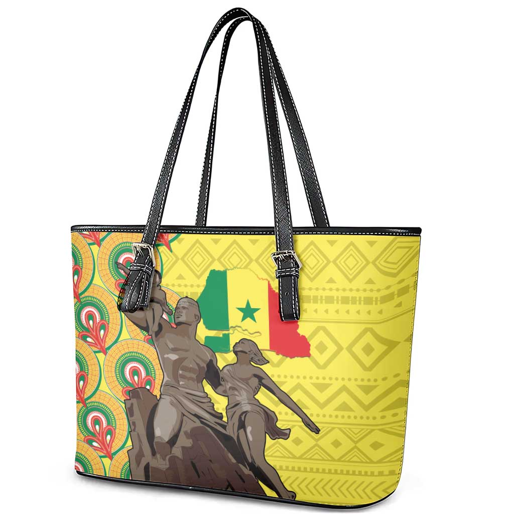 Senegal Monument de la Renaissance Leather Tote Bag Africaine Ankara Pattern