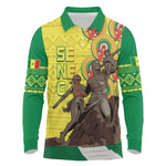 Senegal Monument de la Renaissance Long Sleeve Polo Shirt Africaine Ankara Pattern