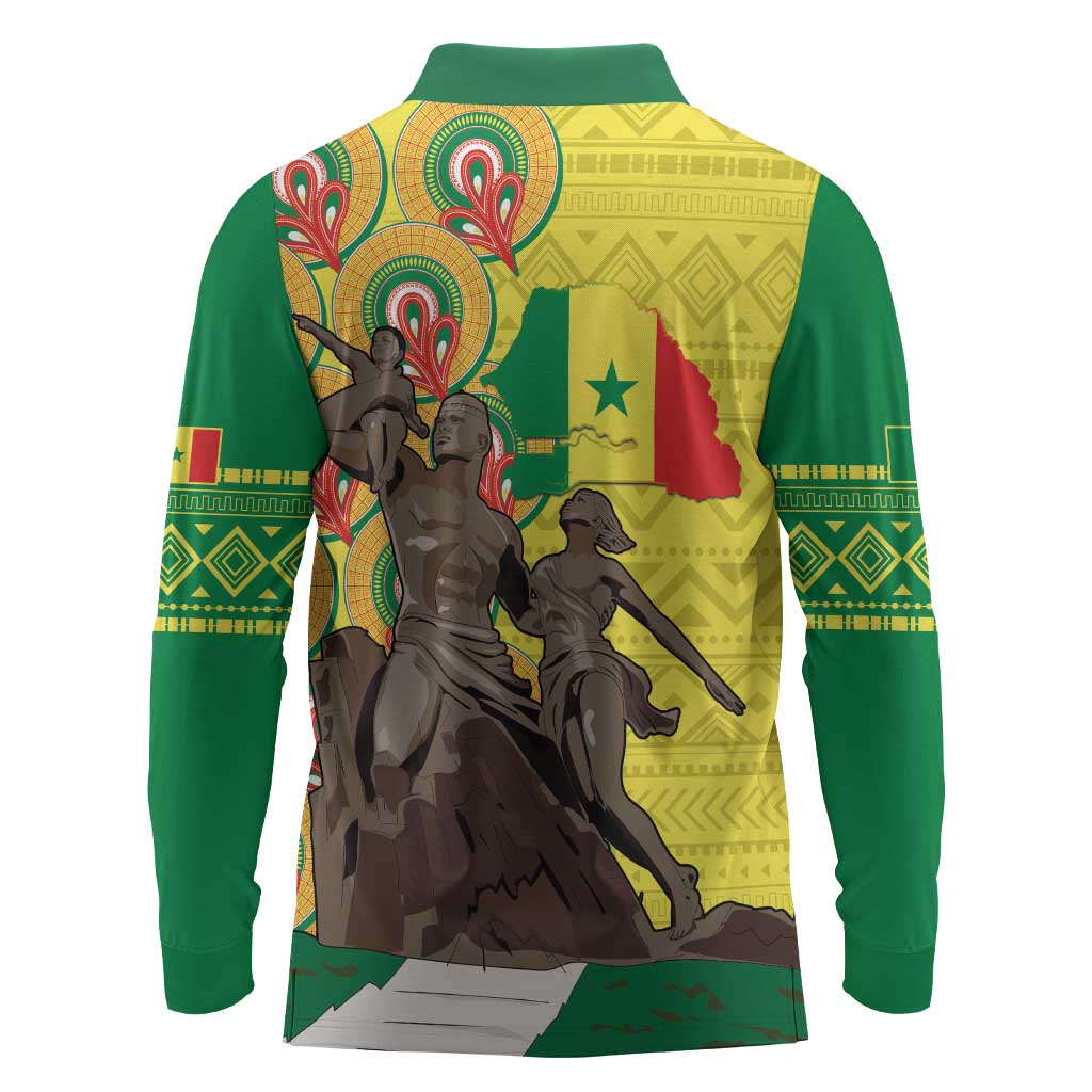 Senegal Monument de la Renaissance Long Sleeve Polo Shirt Africaine Ankara Pattern