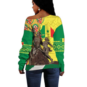 Senegal Monument de la Renaissance Off Shoulder Sweater Africaine Ankara Pattern