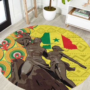 Senegal Monument de la Renaissance Round Carpet Africaine Ankara Pattern