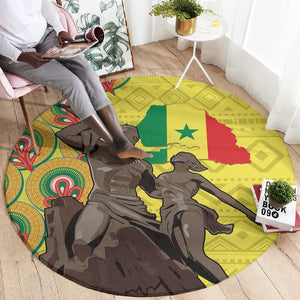 Senegal Monument de la Renaissance Round Carpet Africaine Ankara Pattern