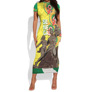 Senegal Monument de la Renaissance Short Sleeve Bodycon Dress Africaine Ankara Pattern LT14