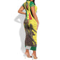 Senegal Monument de la Renaissance Short Sleeve Bodycon Dress Africaine Ankara Pattern LT14