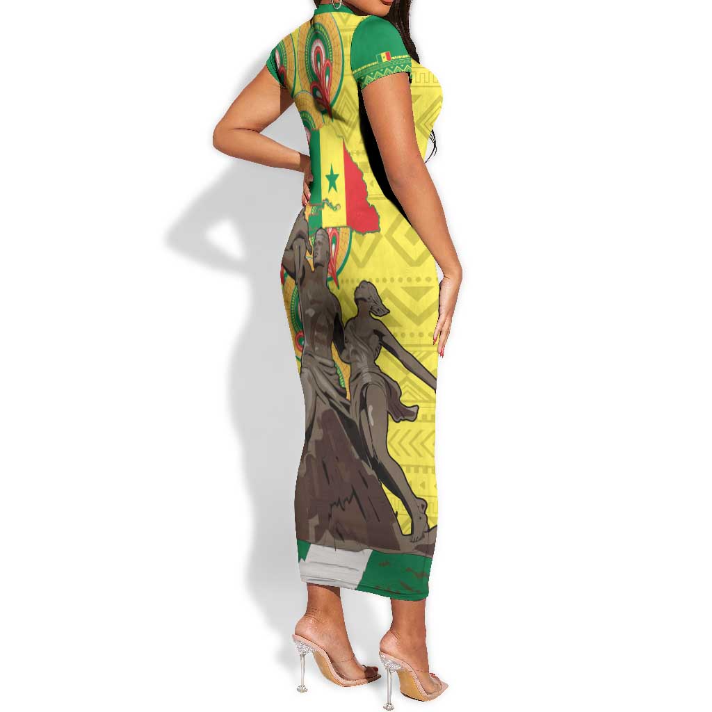 Senegal Monument de la Renaissance Short Sleeve Bodycon Dress Africaine Ankara Pattern LT14