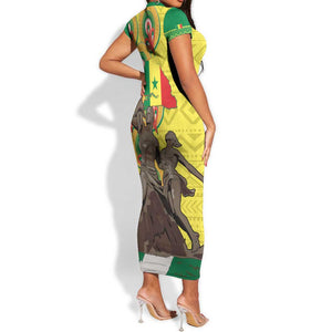 Senegal Monument de la Renaissance Short Sleeve Bodycon Dress Africaine Ankara Pattern LT14
