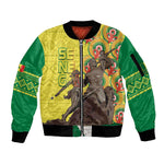 Senegal Monument de la Renaissance Sleeve Zip Bomber Jacket Africaine Ankara Pattern