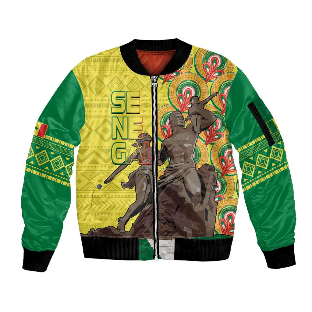 Senegal Monument de la Renaissance Sleeve Zip Bomber Jacket Africaine Ankara Pattern