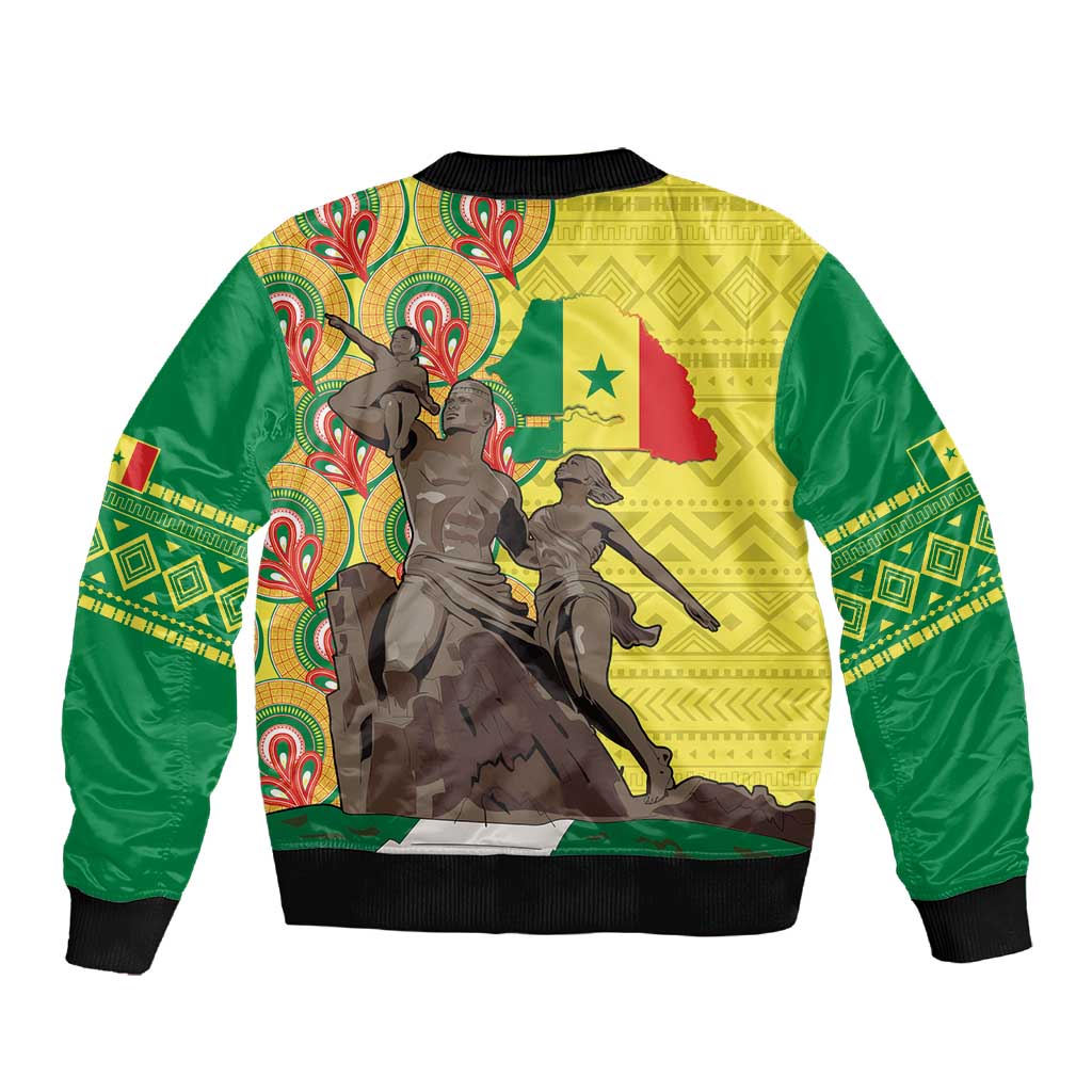 Senegal Monument de la Renaissance Sleeve Zip Bomber Jacket Africaine Ankara Pattern