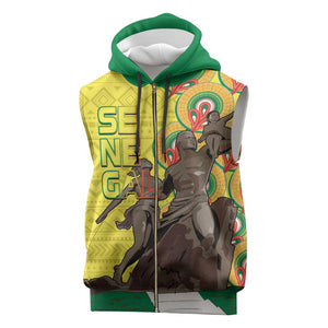 Senegal Monument de la Renaissance Sleeveless Zip Hoodie Africaine Ankara Pattern - African Pride